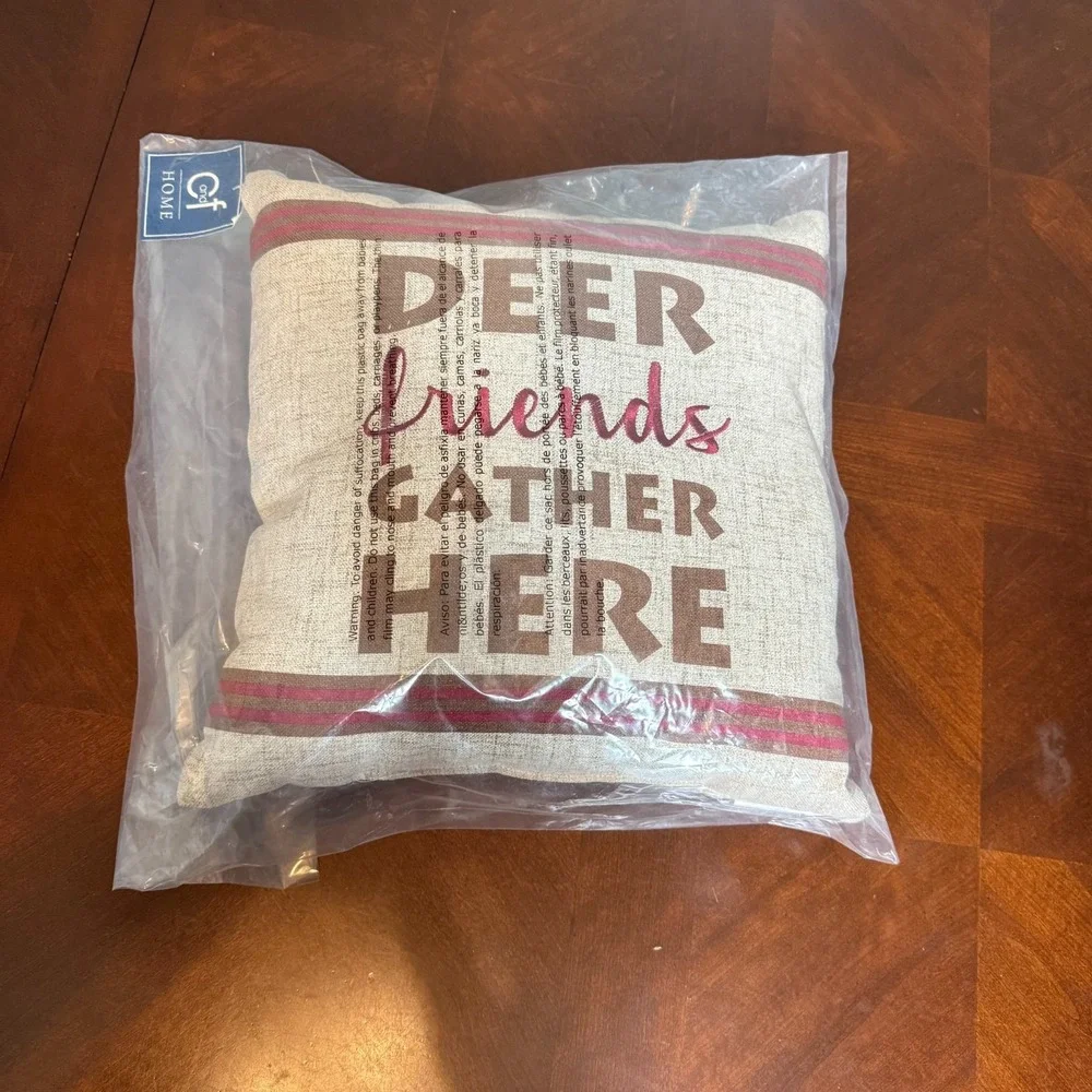 Rustic Farmhouse Christmas Pillow Deer Friends Gather Here Winter‎ Decor 16x16